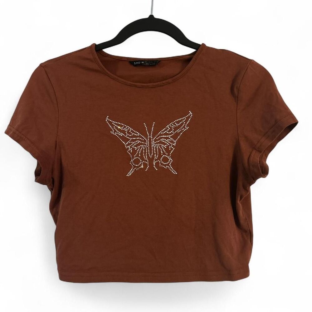 Shein Women's Brown and Orange Crop-top